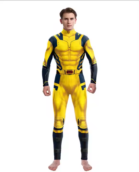 Smash red and yellow Halloween costume stage show Dead pool costume jumpsuit tights for adult05